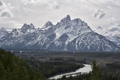 Scenic view of snowcapped mountains against sky