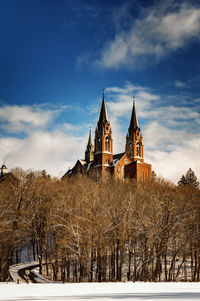 High angle view of church in winter