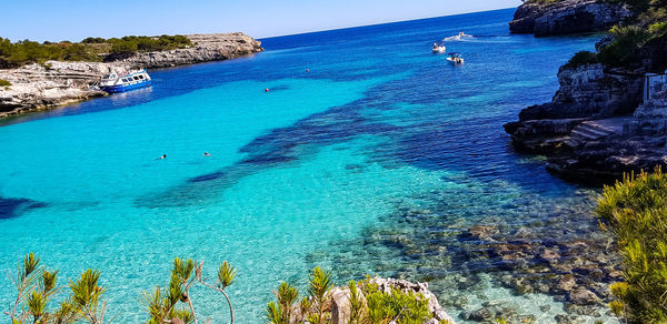 High angle view of sea against clear sky