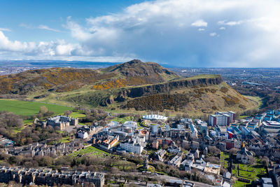 High angle view of townscape against sky