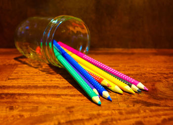 Close-up of colorful balls on table