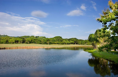 Scenic view of lake against sky