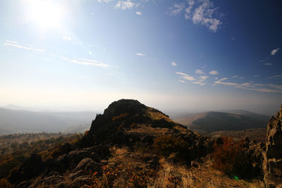 Scenic view of rocky mountains against sky