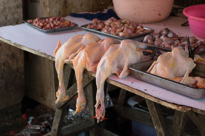 Close-up of meat on barbecue grill