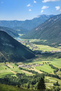 High angle view of agricultural field against sky