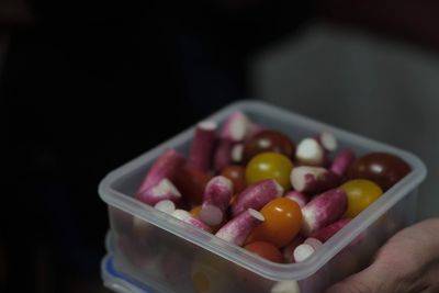 Close-up of hand holding fruits