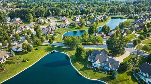 High angle view of buildings in city