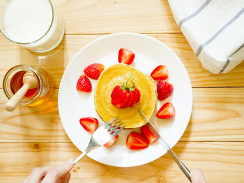 High angle view of breakfast on table