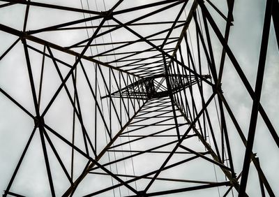 Low angle view of electricity pylon against clear sky