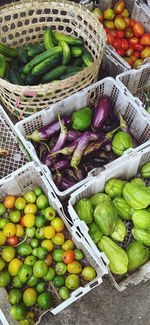 High angle view of vegetables for sale in market