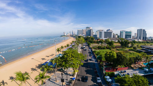 High angle view of cityscape against sky