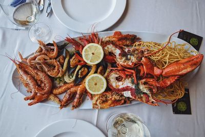 Overhead view of a seafood platter