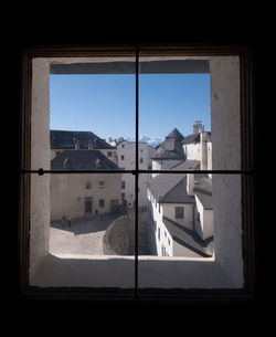 Buildings seen through window