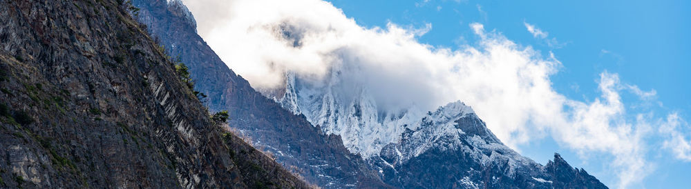 Panoramic view of snowcapped mountains against sky