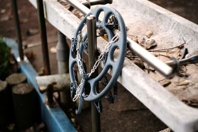 Close-up of bicycle parked