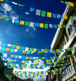 Low angle view of multi colored built structure