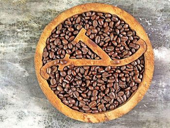 High angle view of coffee beans on table