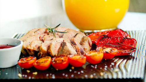 Close-up of food on table