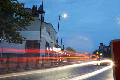 Light trails on road at night