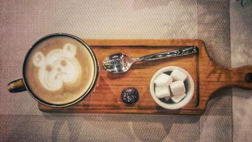 High angle view of coffee on table