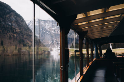 Lake königsee panorama taken from a boat on the lake. königssee, berchtesgaden, bavaria, germany.