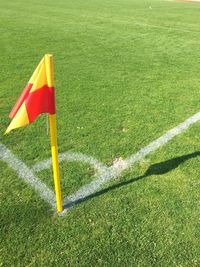 High angle view of flag on field