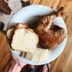 High angle view of breakfast served on table