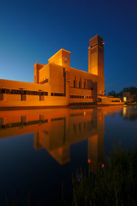 Reflection of buildings in lake