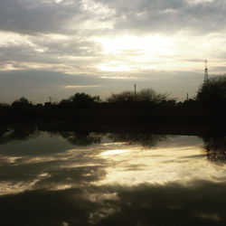 Scenic view of lake against sky during sunset