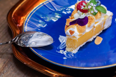 Close-up of dessert in plate on table