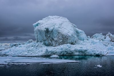 Frozen sea against sky during winter