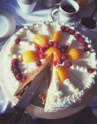 High angle view of breakfast served on table