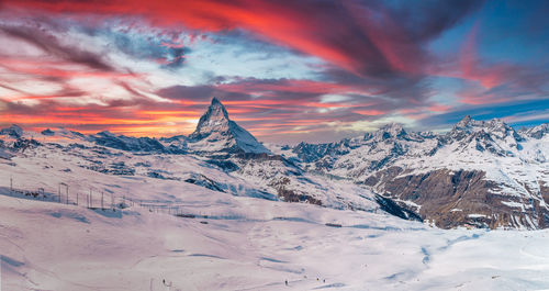 Aerial view on zermatt valley and matterhorn peak