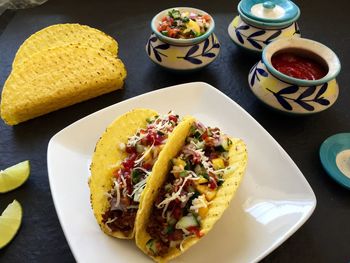 Close-up of food served in plate