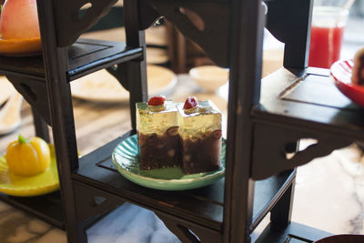 Close-up of ice cream served on table