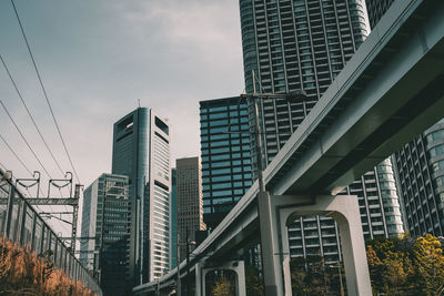 Low angle view of modern buildings against sky in city