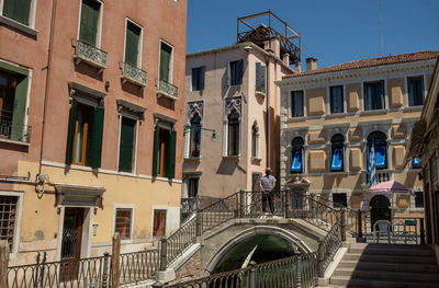 Low angle view of buildings and bridge in napoli city