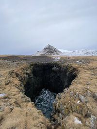 Scenic view of snowcapped mountain against sky