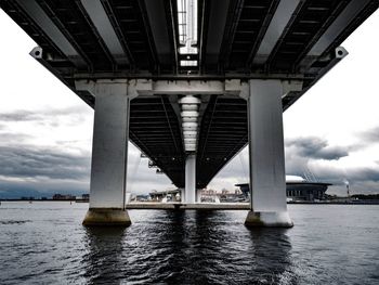 Low angle view of bridge over river against sky