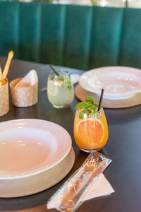 High angle view of food on table