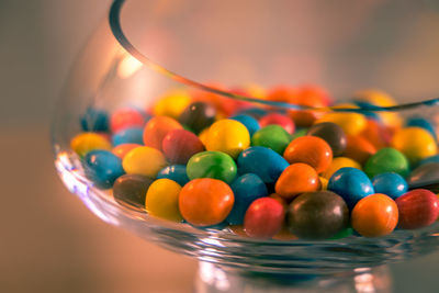 Close-up of multi colored candies in bowl