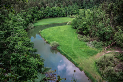 High angle view of stream along canal