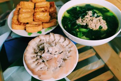 High angle view of food in bowl on table