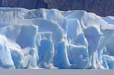 Blue ice of the grey glacier in torres del paine national park in patagonian chile