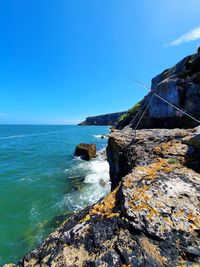 Scenic view of sea against clear blue sky