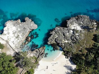 High angle view of rocks on beach