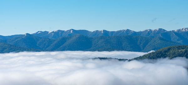Scenic view of snowcapped mountains against sky