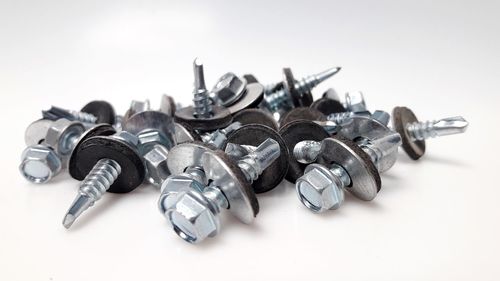 High angle view of various objects on white background