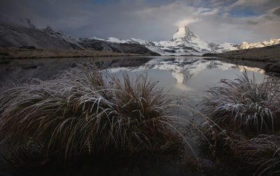 Scenic view of lake against sky