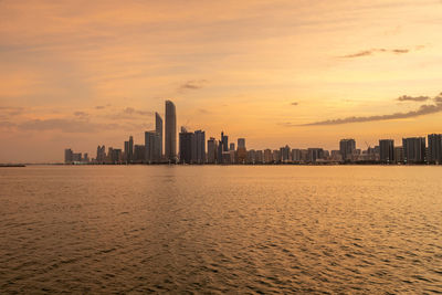 Abu dhabi skyline at the sunrise